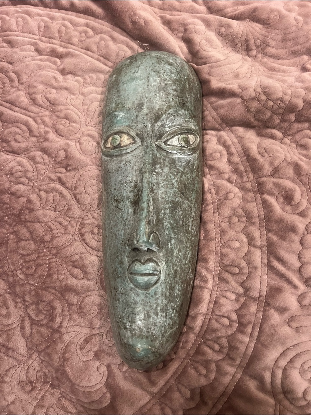 Handcrafted Patina Green Face Sculpture Wall Accent